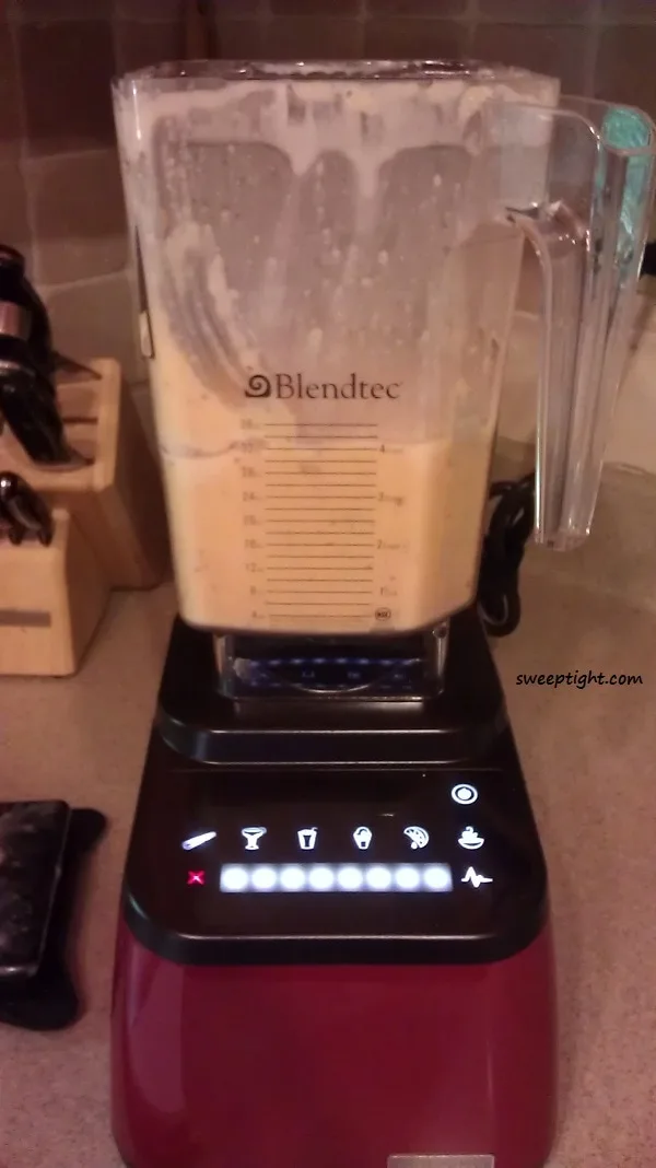 Peach Frozen Greek Yogurt in a Blendtec blender. 