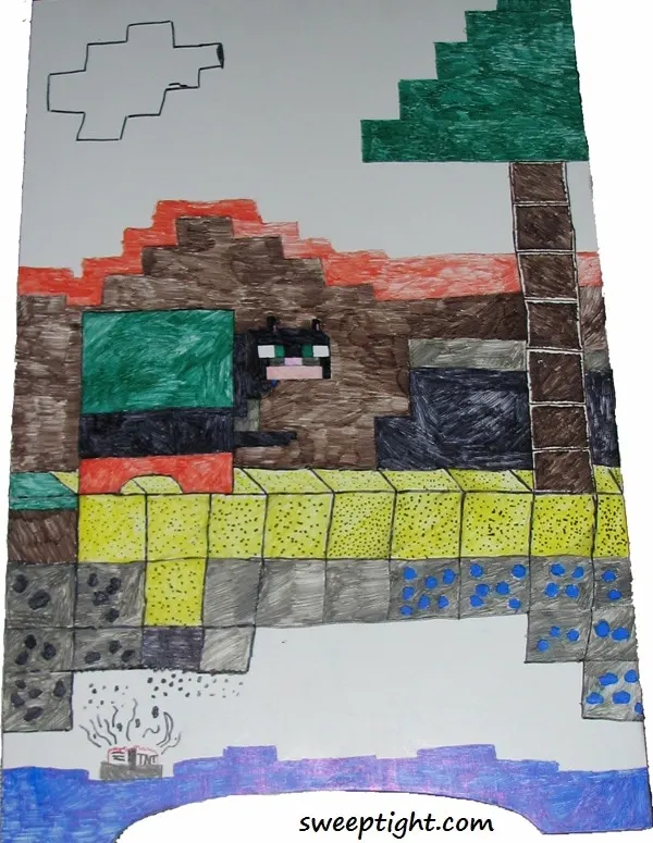 Minecraft inspired artwork on Litter-Robot Cabinet