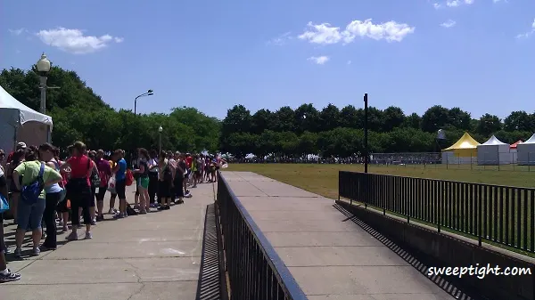 in line for Workout in the Park Chicago