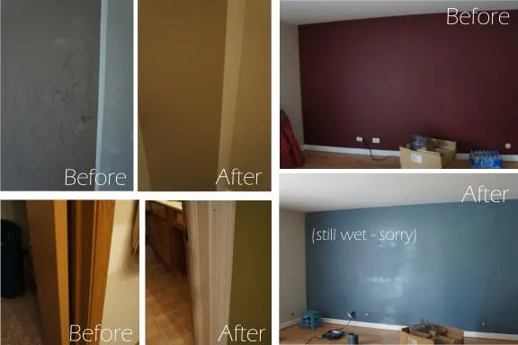 Before and after painting the walls. 