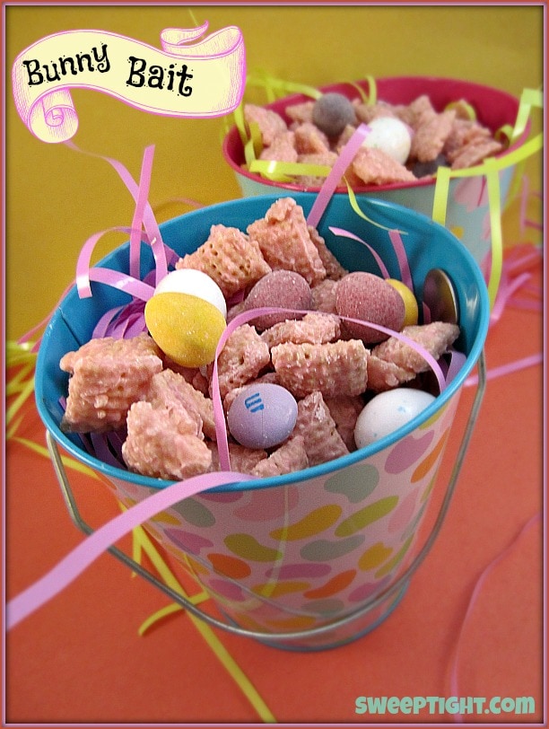 Bunny bait Easter snack mix with candies in tins. 