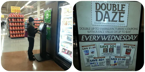 Colleene using the kiosk to get a Mariano's savings card. 