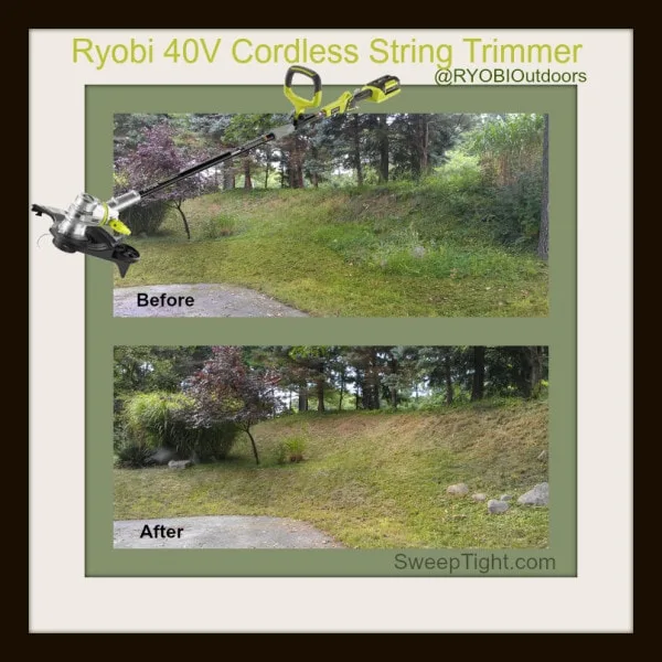 RYOBI Outdoor 40V Lithium battery powered tools Weed Eater before and after