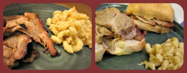 Pork sandwiches and mac n' cheese. 