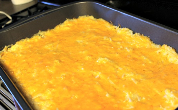 Hashbrown Casserole in a baking dish. 