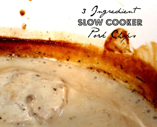 Pork chops and cream sauce in a slow cooker.