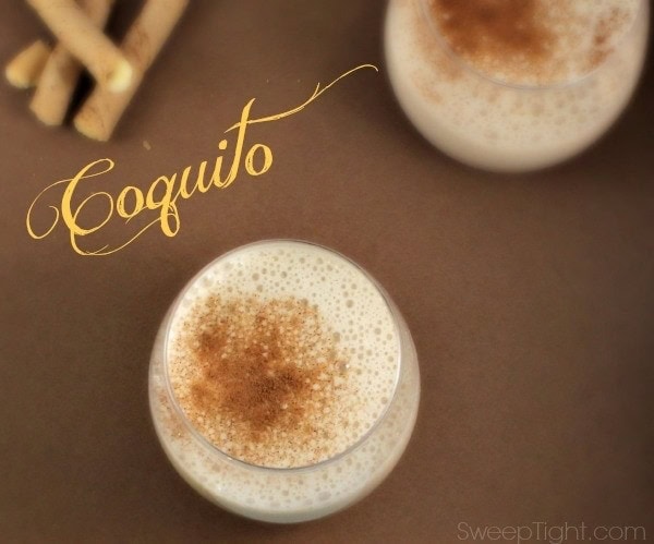 Coquito drinks on a table. 