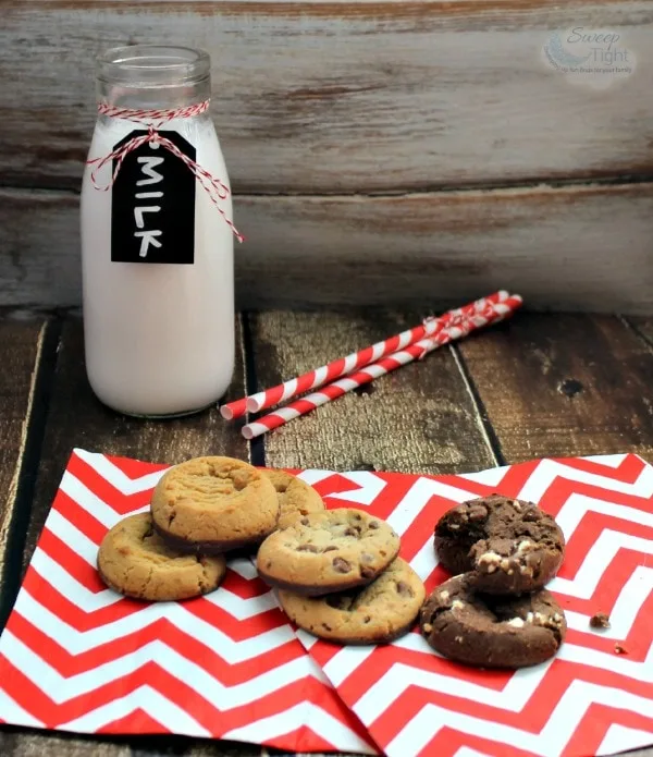 Mrs. Fields Nibblers® Cookies and a glass of milk. 