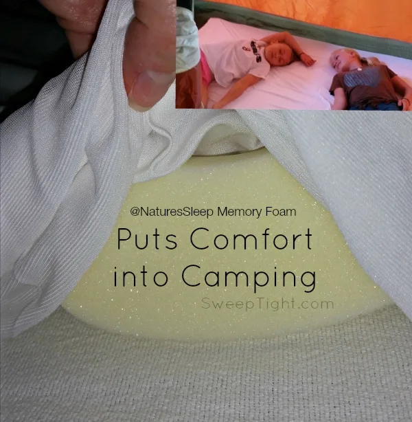 Camping in a tent with a memory foam mattress. 