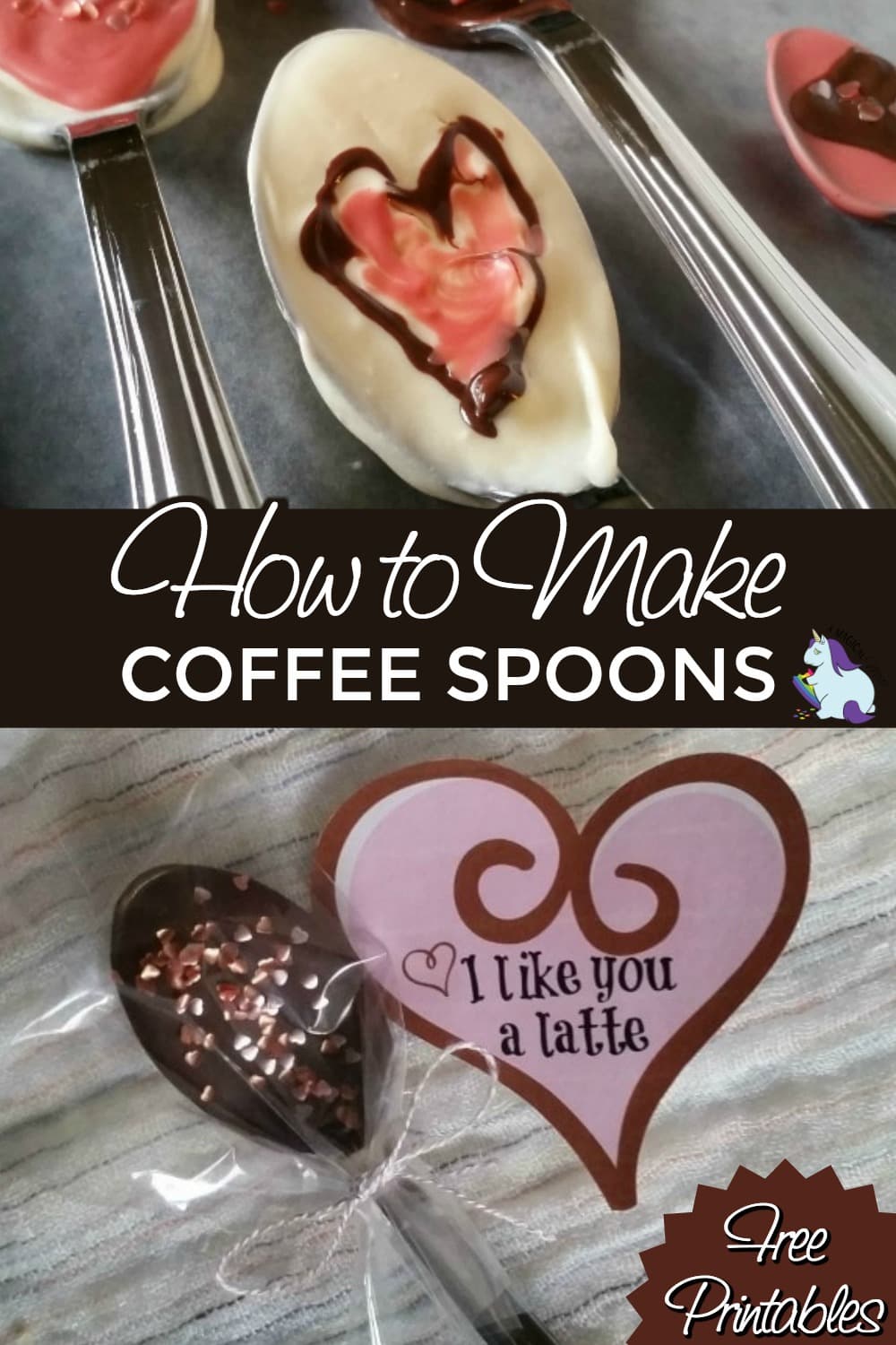 Chocolate covered coffee spoons with Valentine's day tags