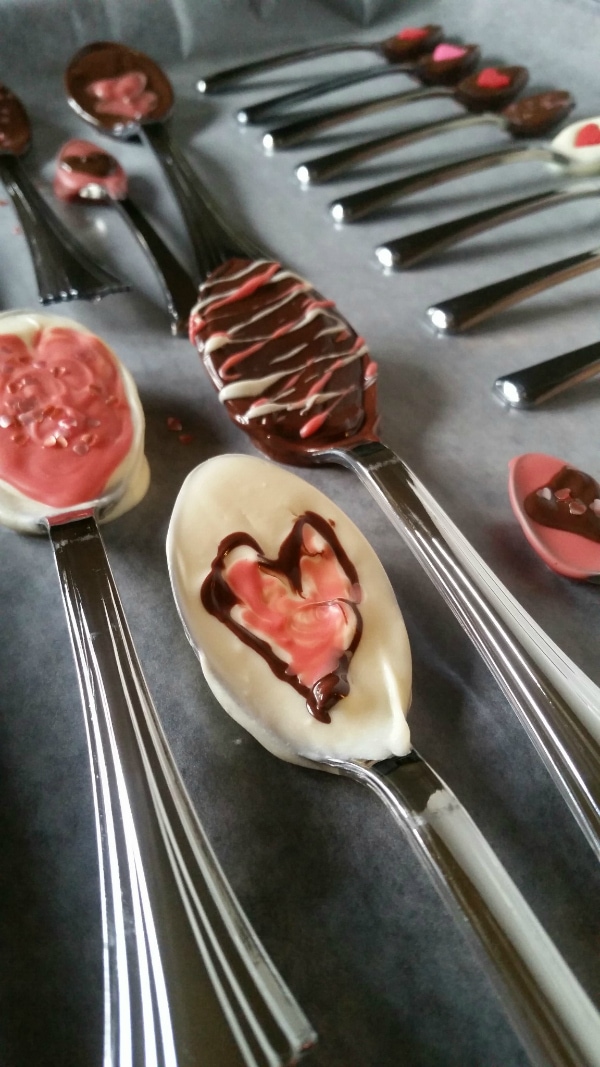 Valentine's Day Chocolate Dipped spoons decorated