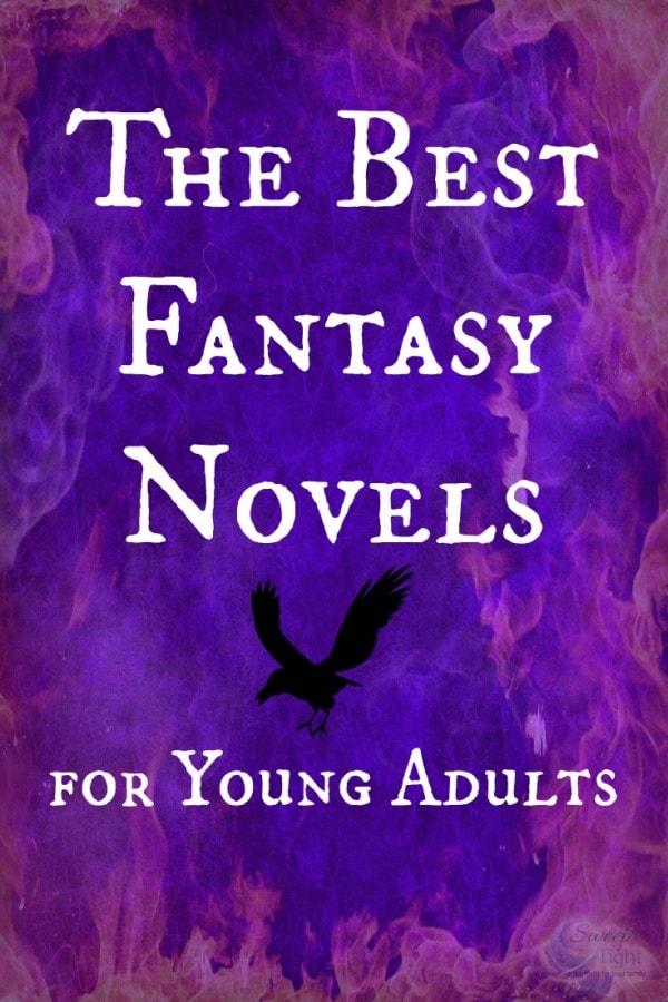 A bird on a purple background with flames and text that says "The Best Fantasy Novels."