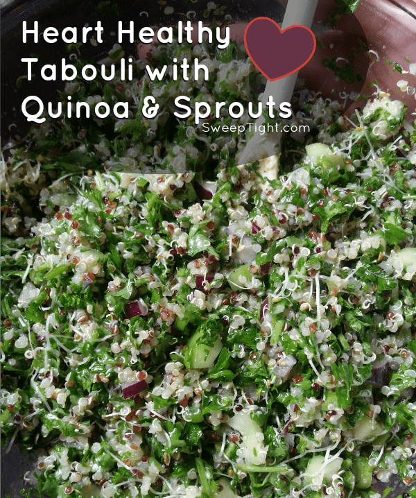 Heart healthy tabouli salad with quinoa and sprouts recipe #yum #macrofriendly #healthy