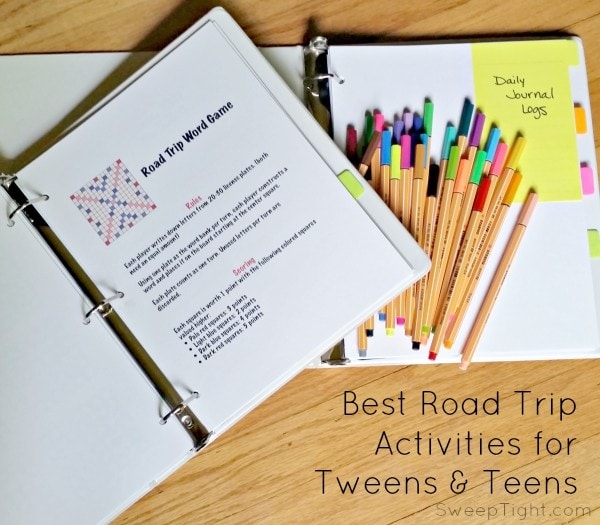 Road Trip Activity binders for tweens and teens
