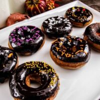 Gingerbread Doughnut Recipe with Dark Chocolate Glaze and Halloween Sprinkles