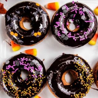 Gingerbread Doughnut Recipe with Dark Chocolate Glaze and Halloween Sprinkles