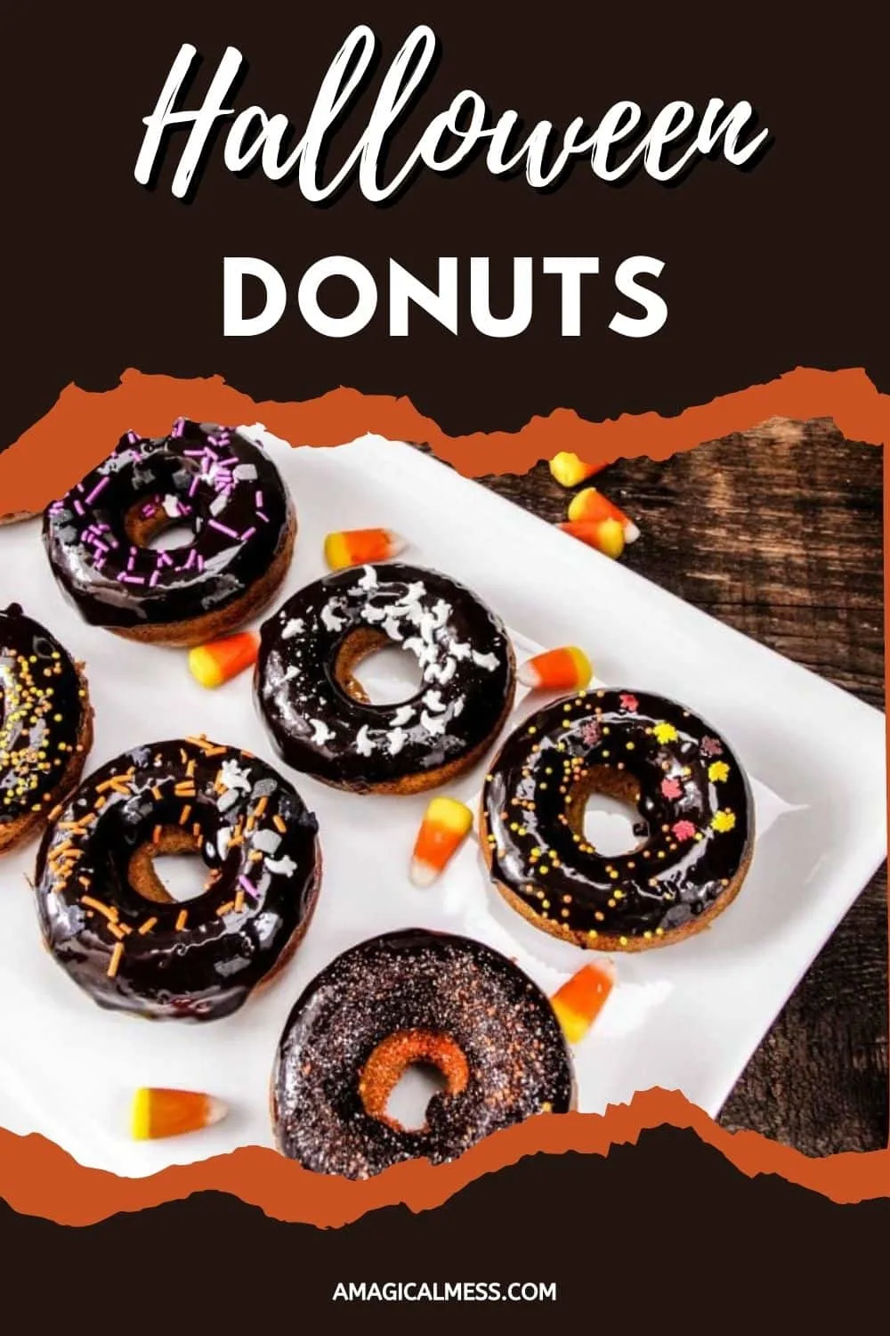gingerbread donuts with halloween sprinkles on a serving platter