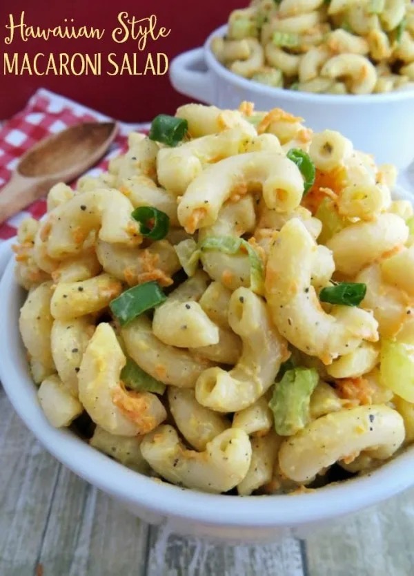 Bowls of Hawaiian macaroni salad.