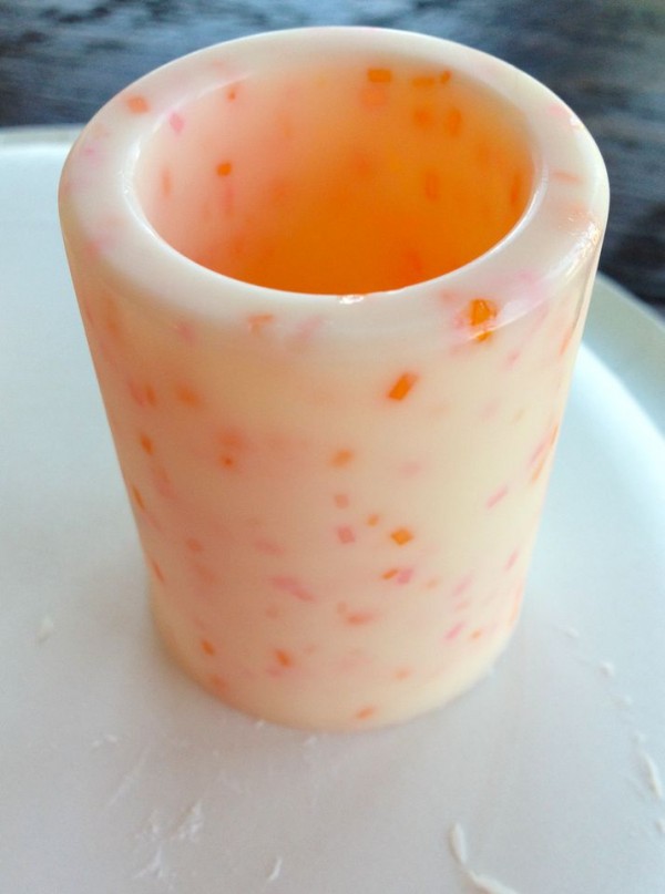 Peach Milkshake in White Chocolate Cup with Peach & Pink Sprinkles