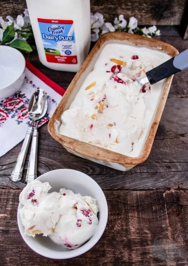 Raspberry and Peach No Churn Ice Cream Recipe