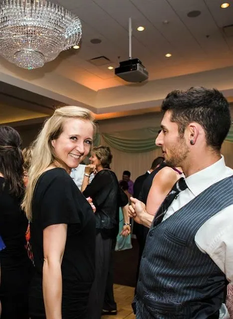 Shelley and Evan dancing at a wedding. 