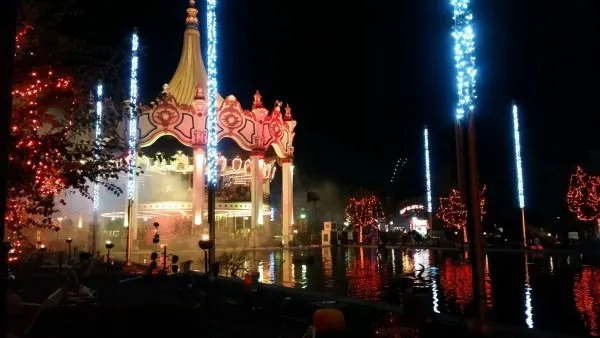 Carousel lit up at night at Six Flags Great America.