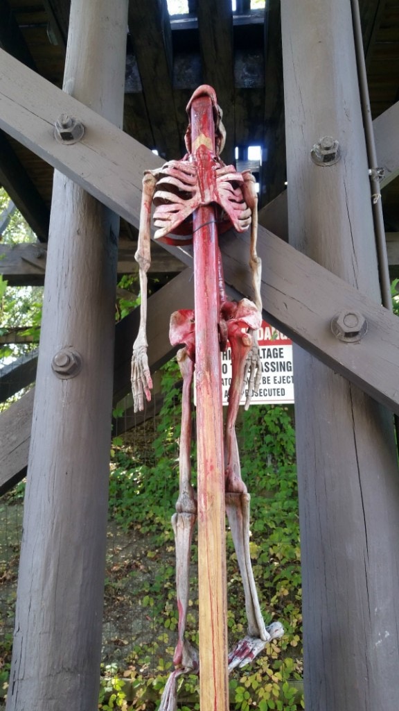 Creepy Halloween decor at Fright Fest at Six Flags Great America.
