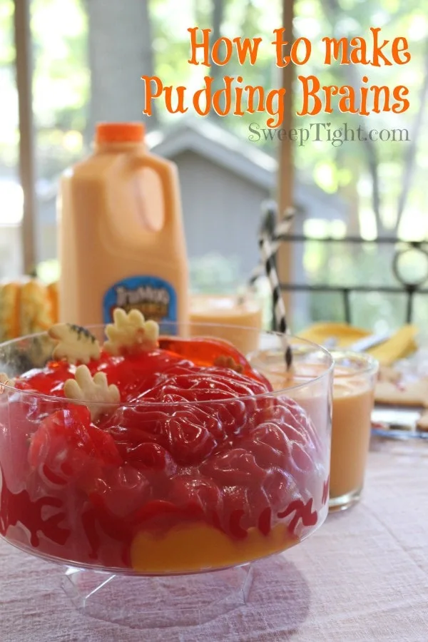 Jello brains in a bowl for Halloween. 