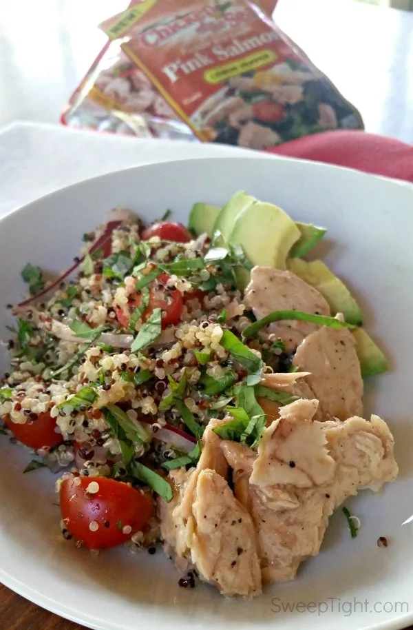 Salmon salad in a bowl. 