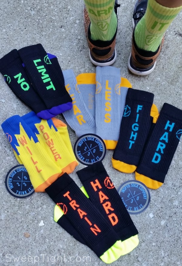 LOVE all these tall colorful socks with inspirational sayings on them! #InspyrSocks 