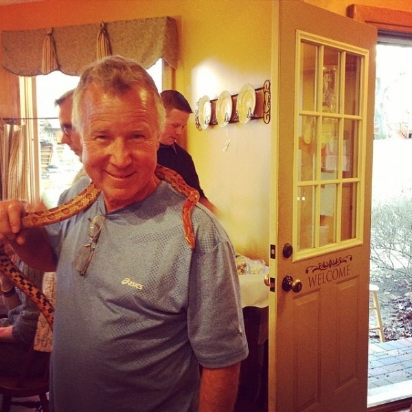My dad with a snake on Thanksgiving. 