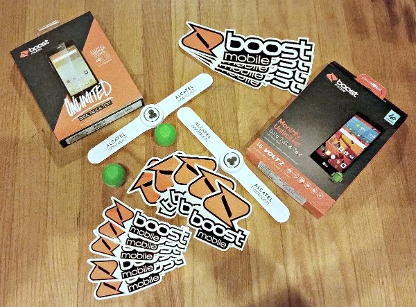 Boost Mobile stickers and phones. 