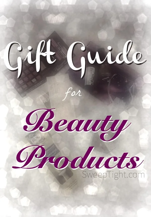 A glittery image with the text "Gift Guide for Beauty Products" on it. 