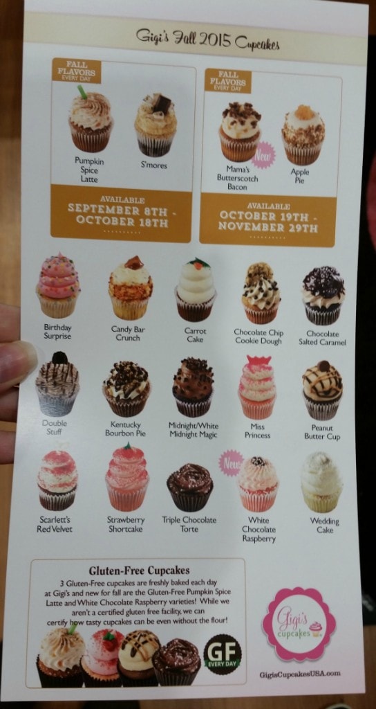 Gigi's Cupcakes Chicago Wilmette fall menu. 