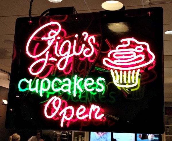 Gigi's Cupcakes neon sign. 