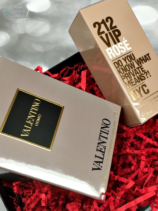 212 VIP Perfume in a box with red shredded paper. 