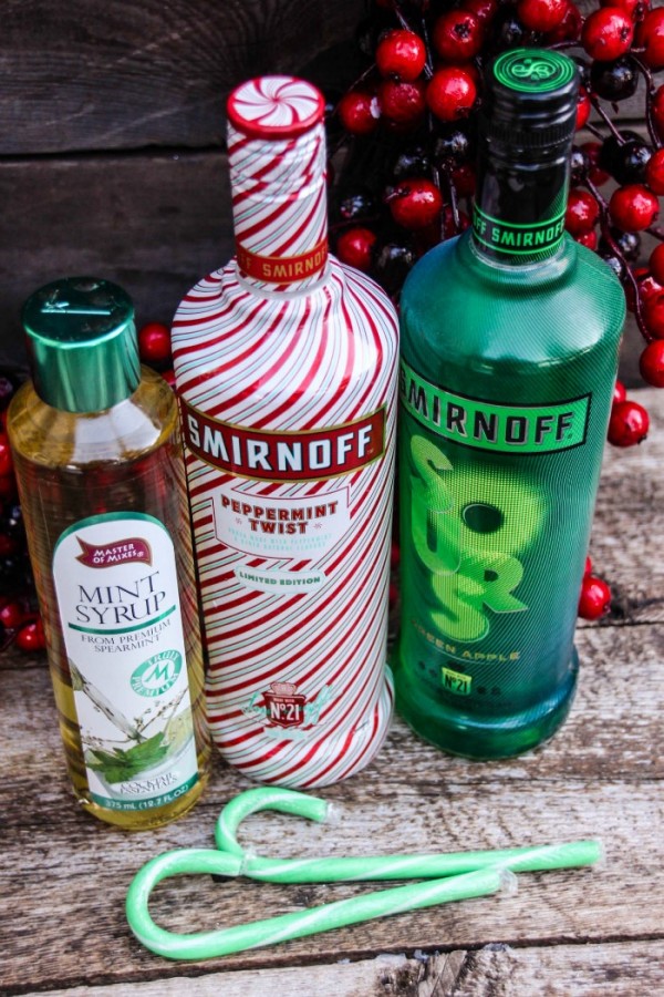 Mint syrup, peppermint Smirnoff, and green apple Smirnoff