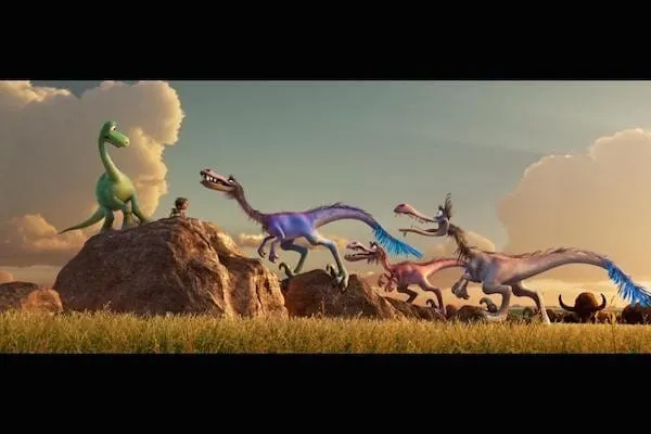 The Good Dinosaur Arlo being chased by others. 