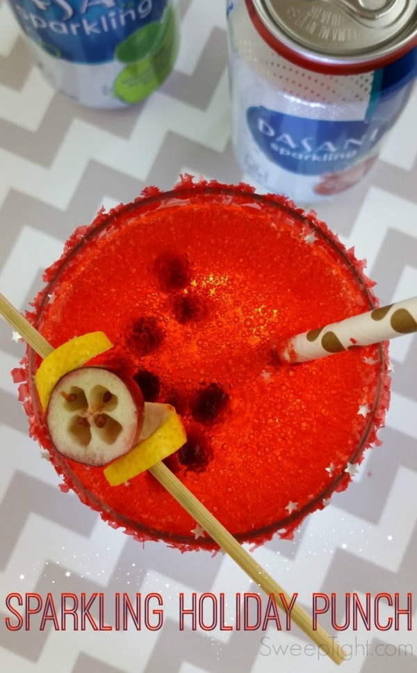 Overhead shot of a red sparkly drink