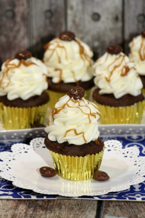 Chocolate Cupcakes with Salted Caramel Frosting.