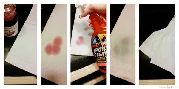 Putting tart cherry juice on a white uniform to test out stain-removing products. 