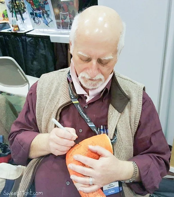 Chris Claremont signing Shelley's childhood cast. 