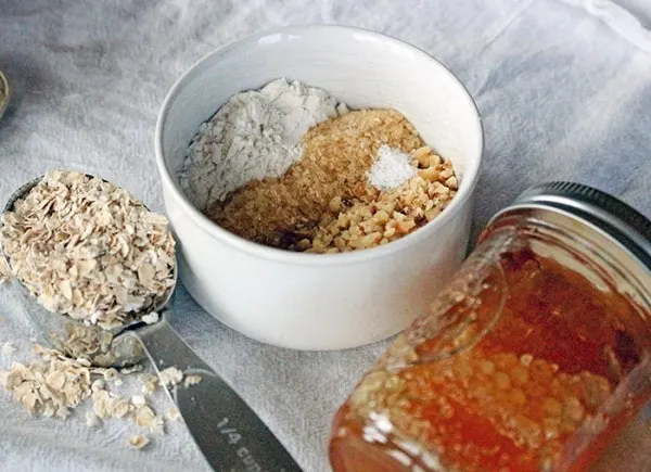 Oats, honey, flour, and sugar. 