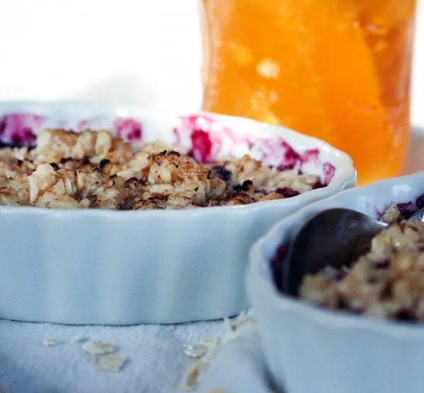 Blueberry crumble dessert in dishes. 