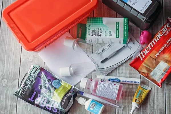 Contents of a pet first aid kit. 