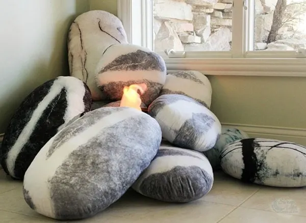 Pebble Pillows around a pretend fire