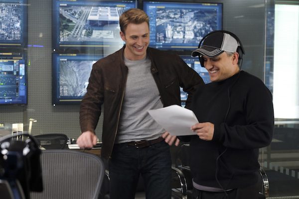 Chris Evans and Joe Russo on Set of Civil War