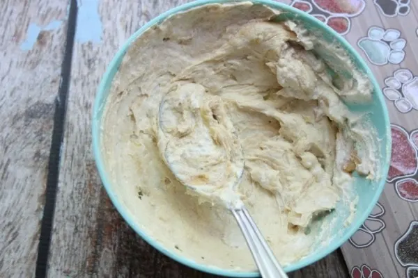 Dog treat mixed in a bowl.