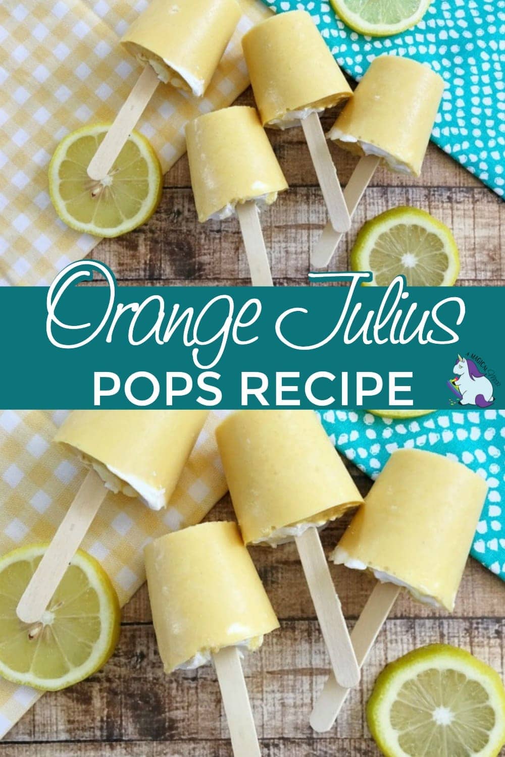 Homemade orang Julius pops on a table