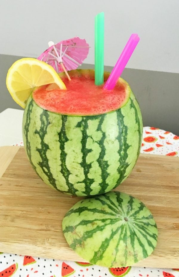 A watermelon filled with a slushy. 